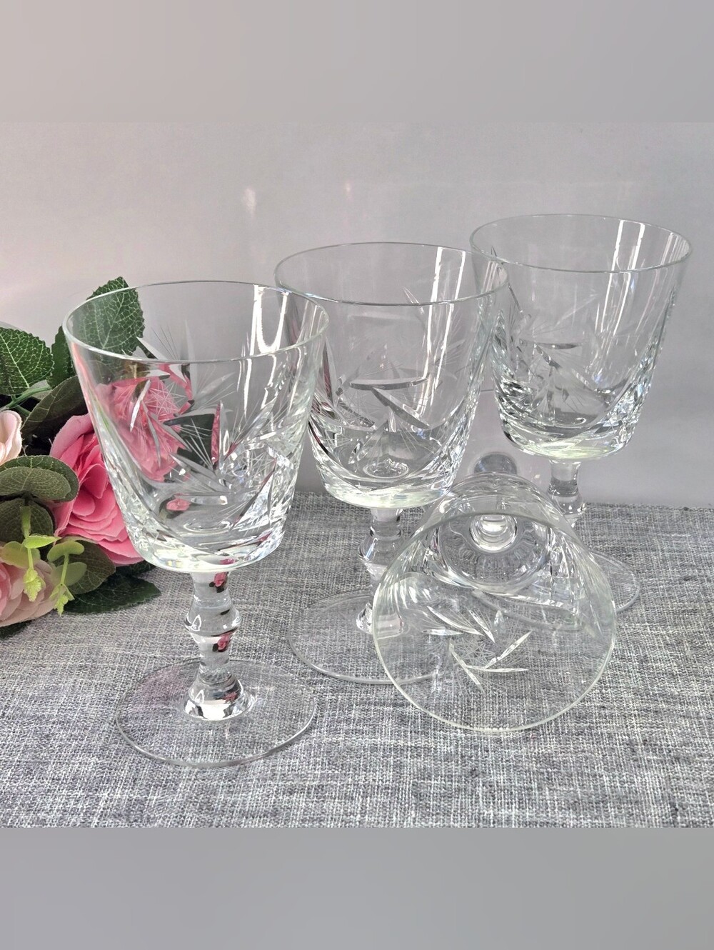 Vintage Pinwheel by Bohemia Crystal Wine Water Glasses 24% Lead Crystal Set of 4